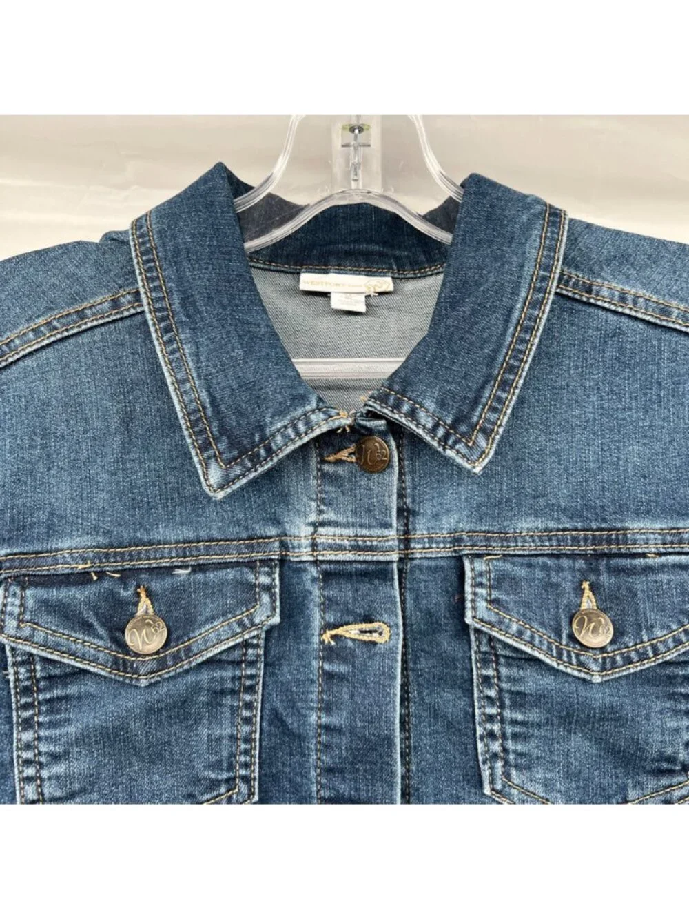 Westport 1962 Womens Short Sleeve Jean Jacket Blue Button Up Pockets Medium